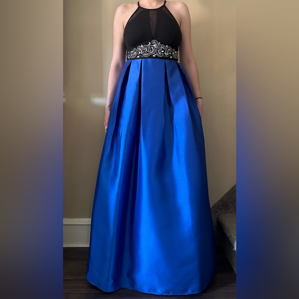 Halter top gown size 7/8- royal blue and black color